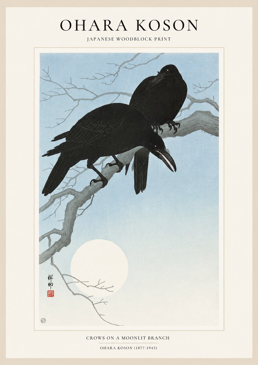 Ohara Koson Crows on a Moonlit Branch No1 - Poster