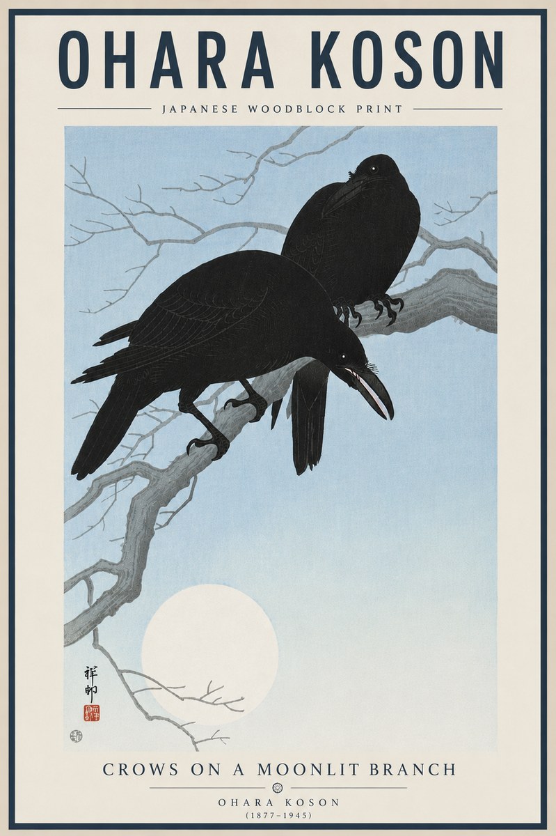 Ohara Koson Crows on a Moonlit Branch No5 - Poster