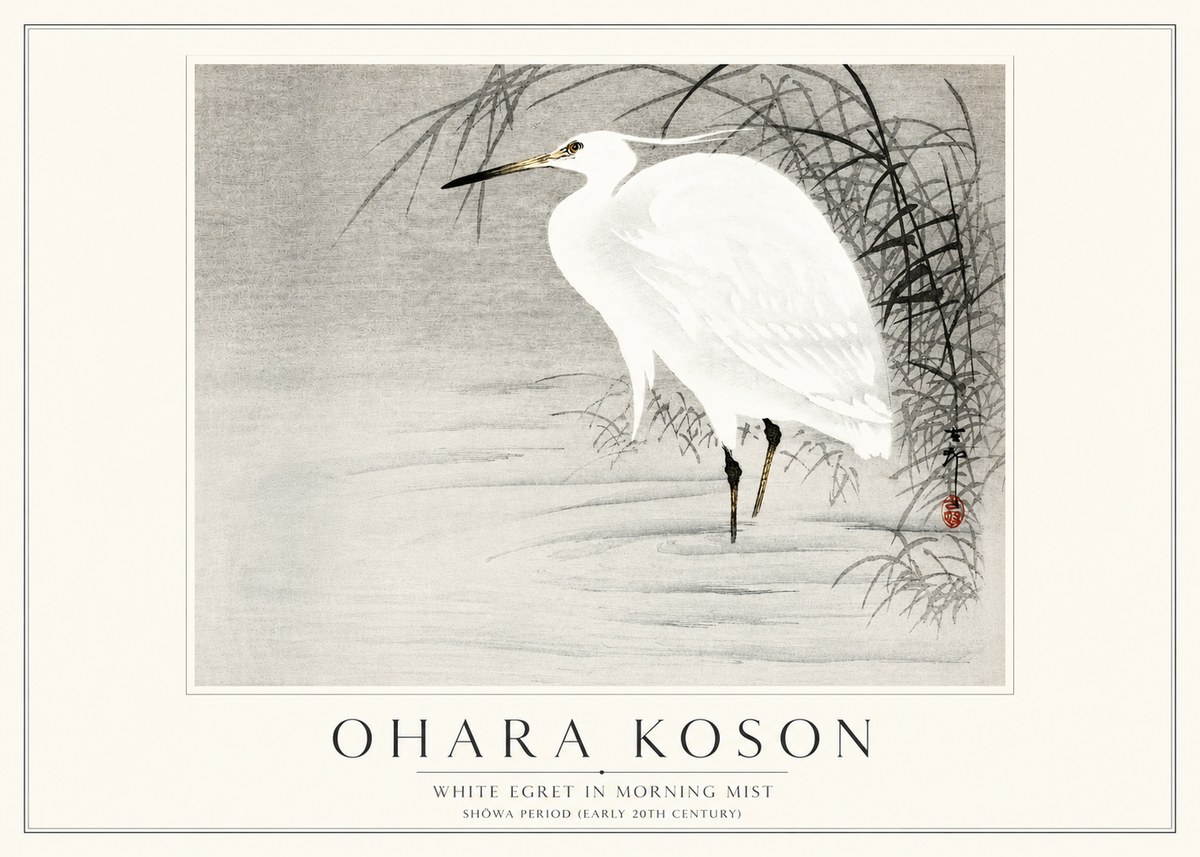 Ohara Koson White Egret in Morning Mist No3 - Poster