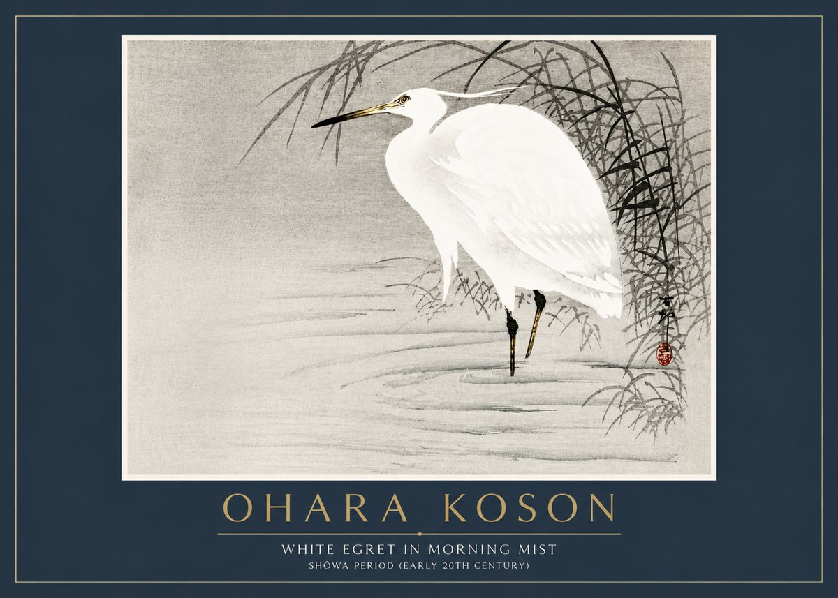 Ohara Koson White Egret in Morning Mist No6 - Poster