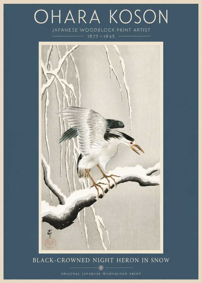 Ohara Koson Black-crowned Night Heron in Snow No2 - Poster