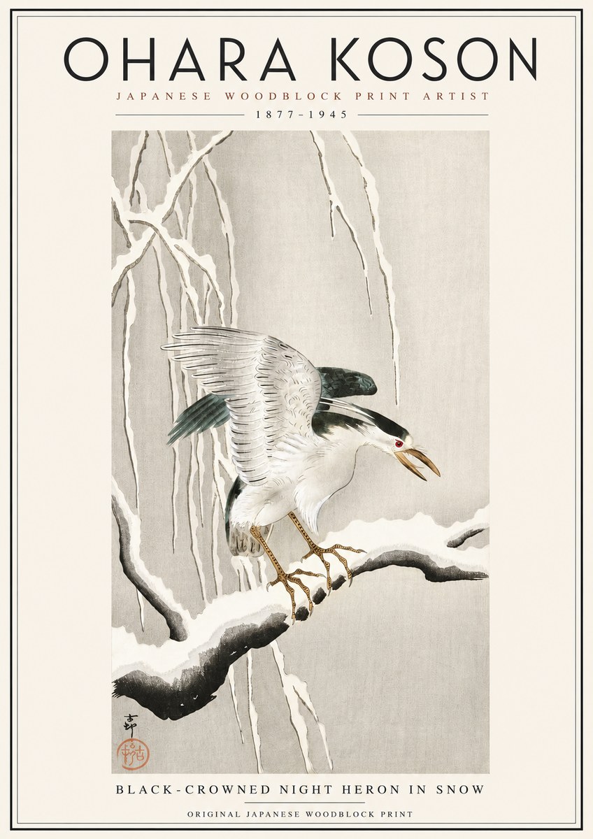 Ohara Koson Black-crowned Night Heron in Snow No3 - Poster