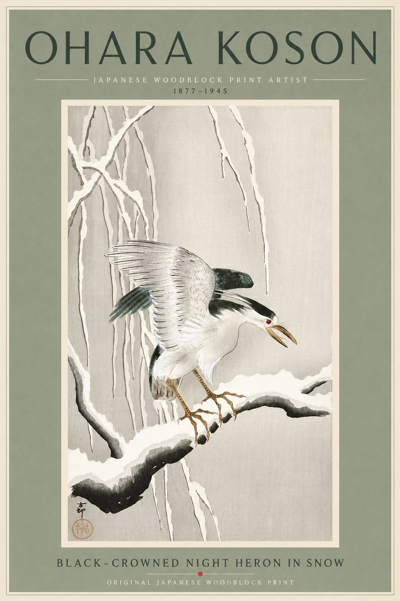 Ohara Koson Black-crowned Night Heron in Snow No4 - Poster