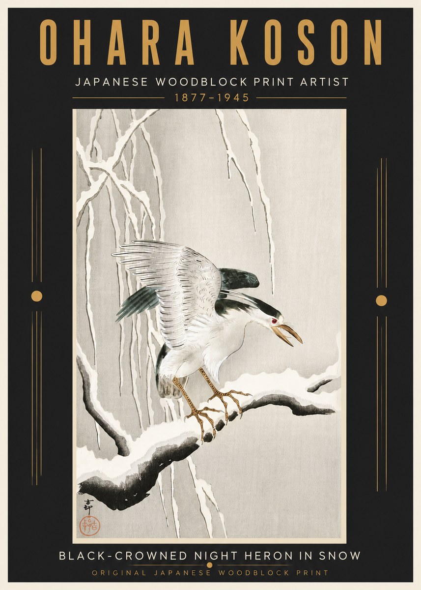 Ohara Koson Black-crowned Night Heron in Snow No5 - Poster