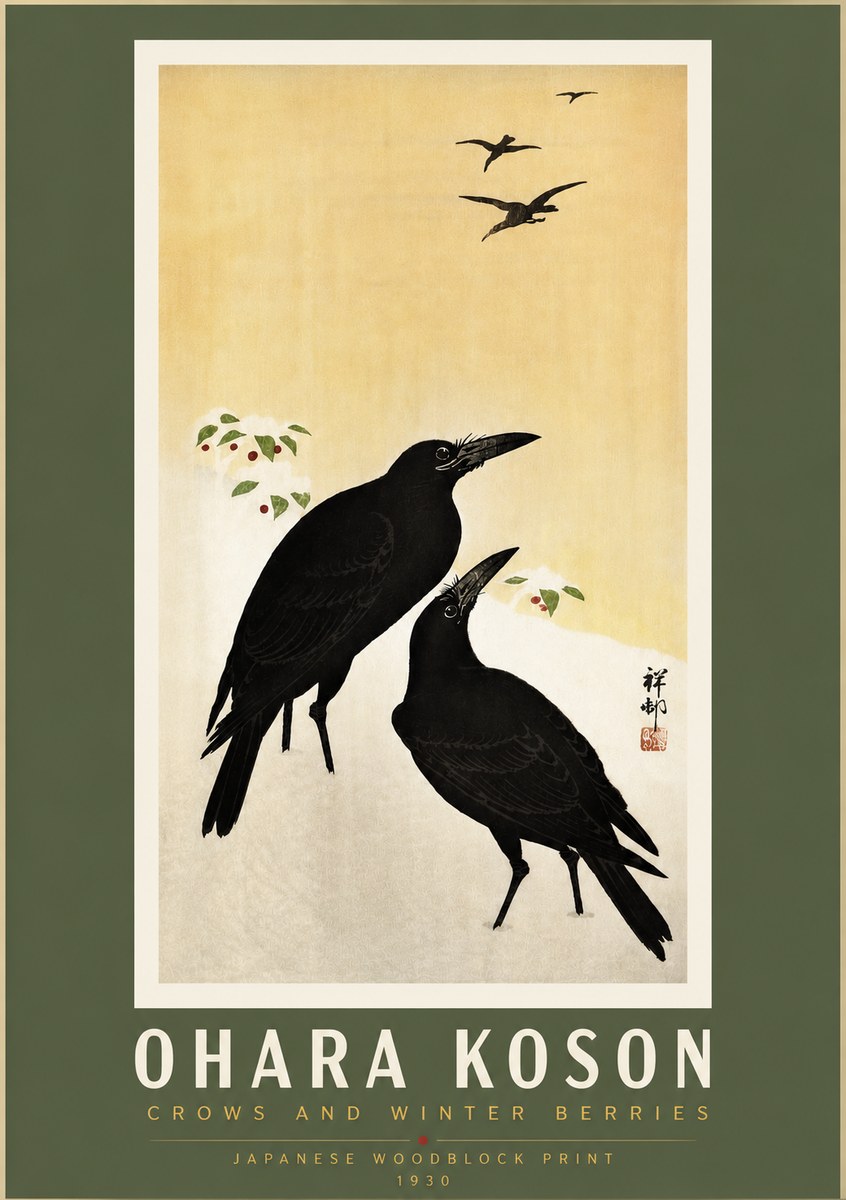 Ohara Koson Crows and Winter Berries No5 - Poster