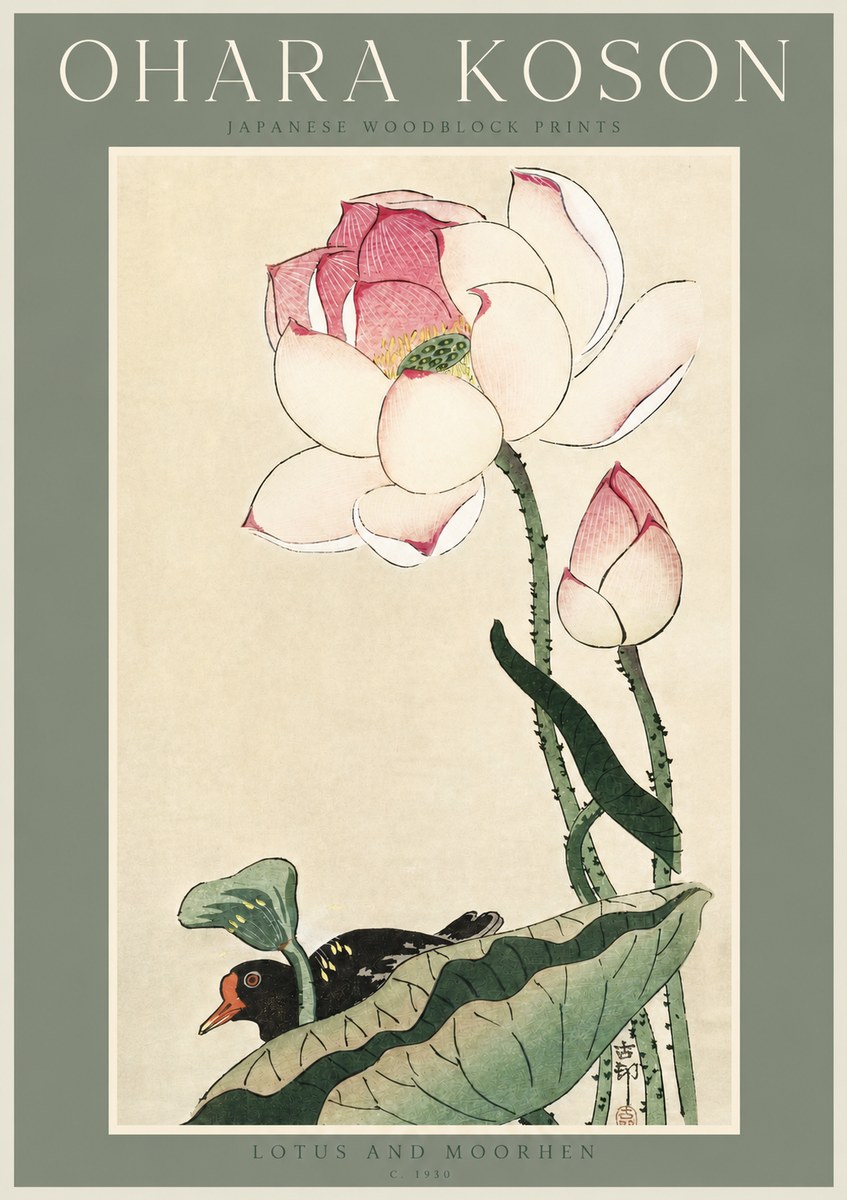 Ohara Koson Lotus and Moorhen No3 - Poster