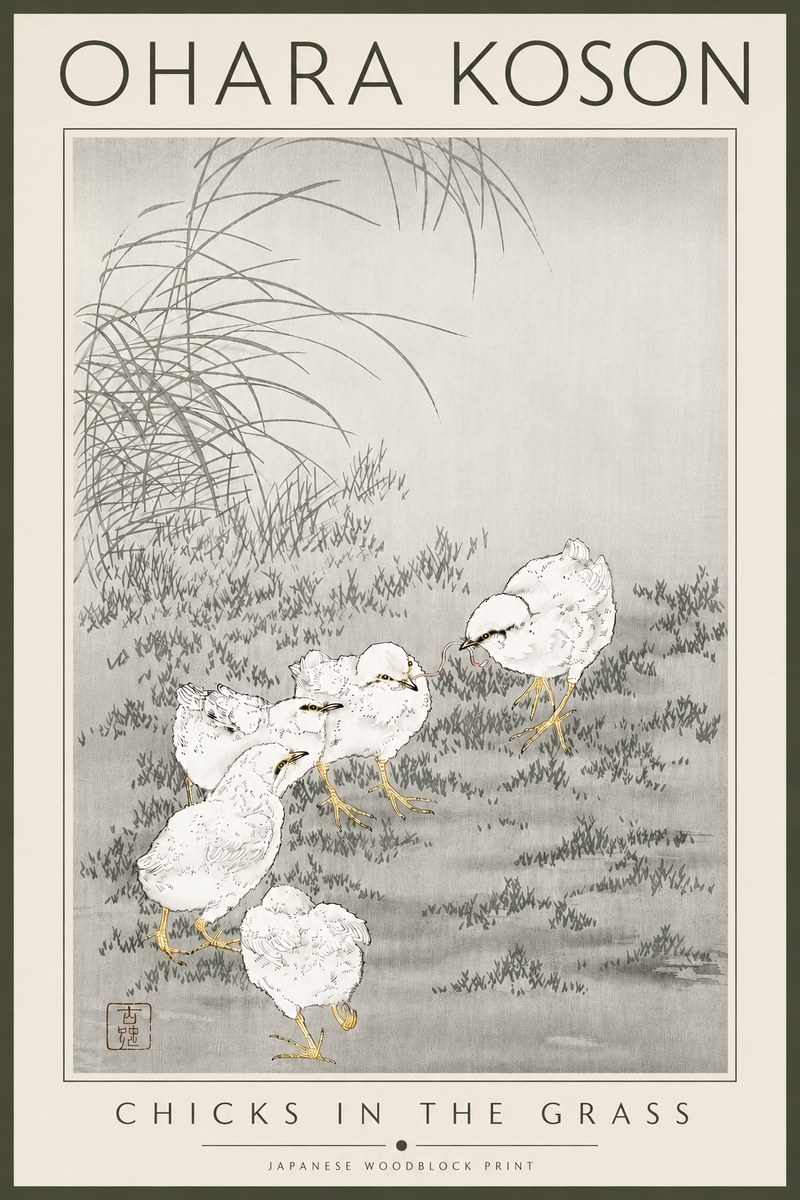 Ohara Koson Chicks in the Grass No4 - Poster