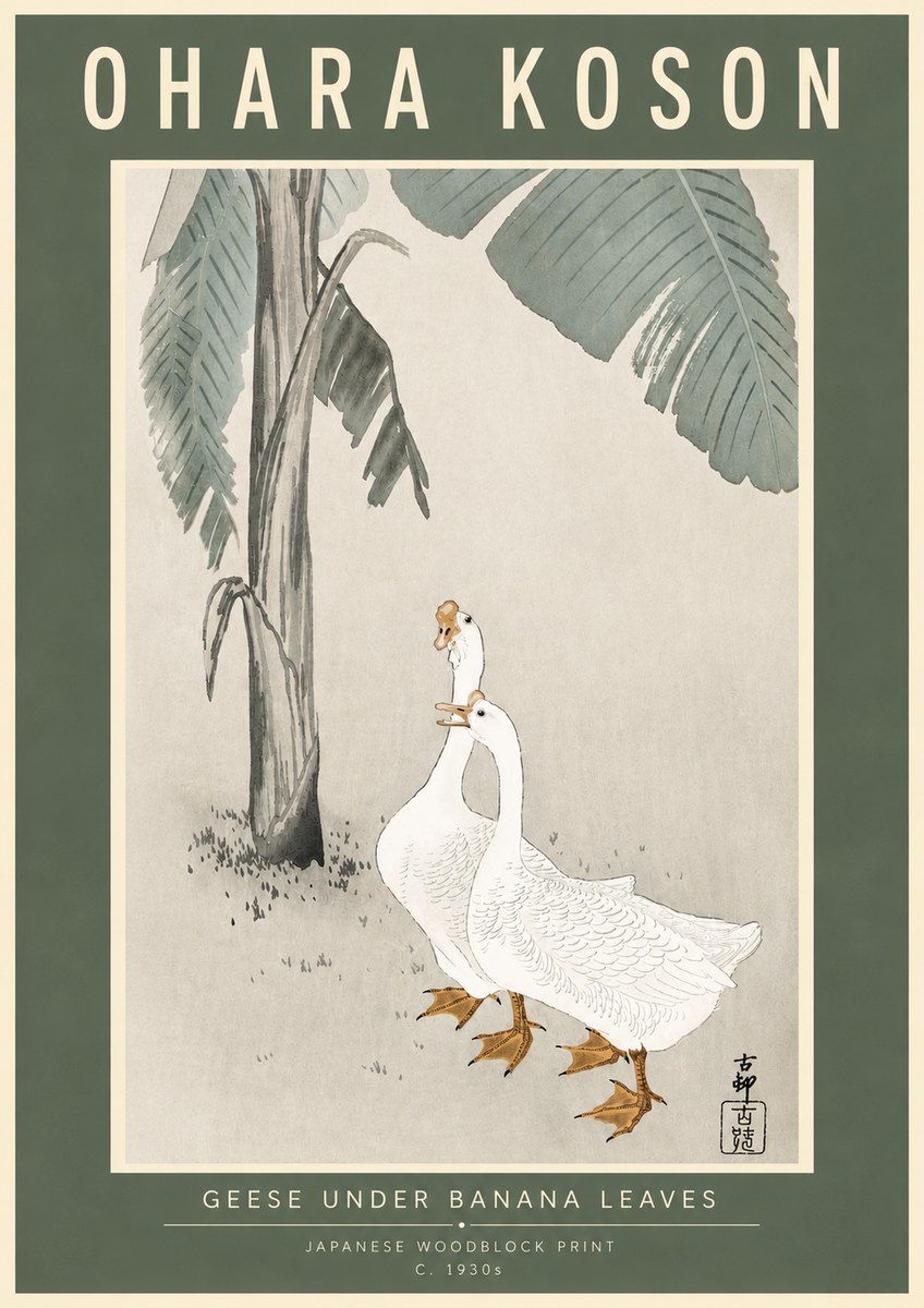 Ohara Koson Geese Under Banana Leaves No4 - Poster