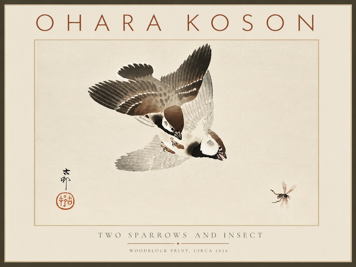 Ohara Koson Two Sparrows and Insect No6 - Poster