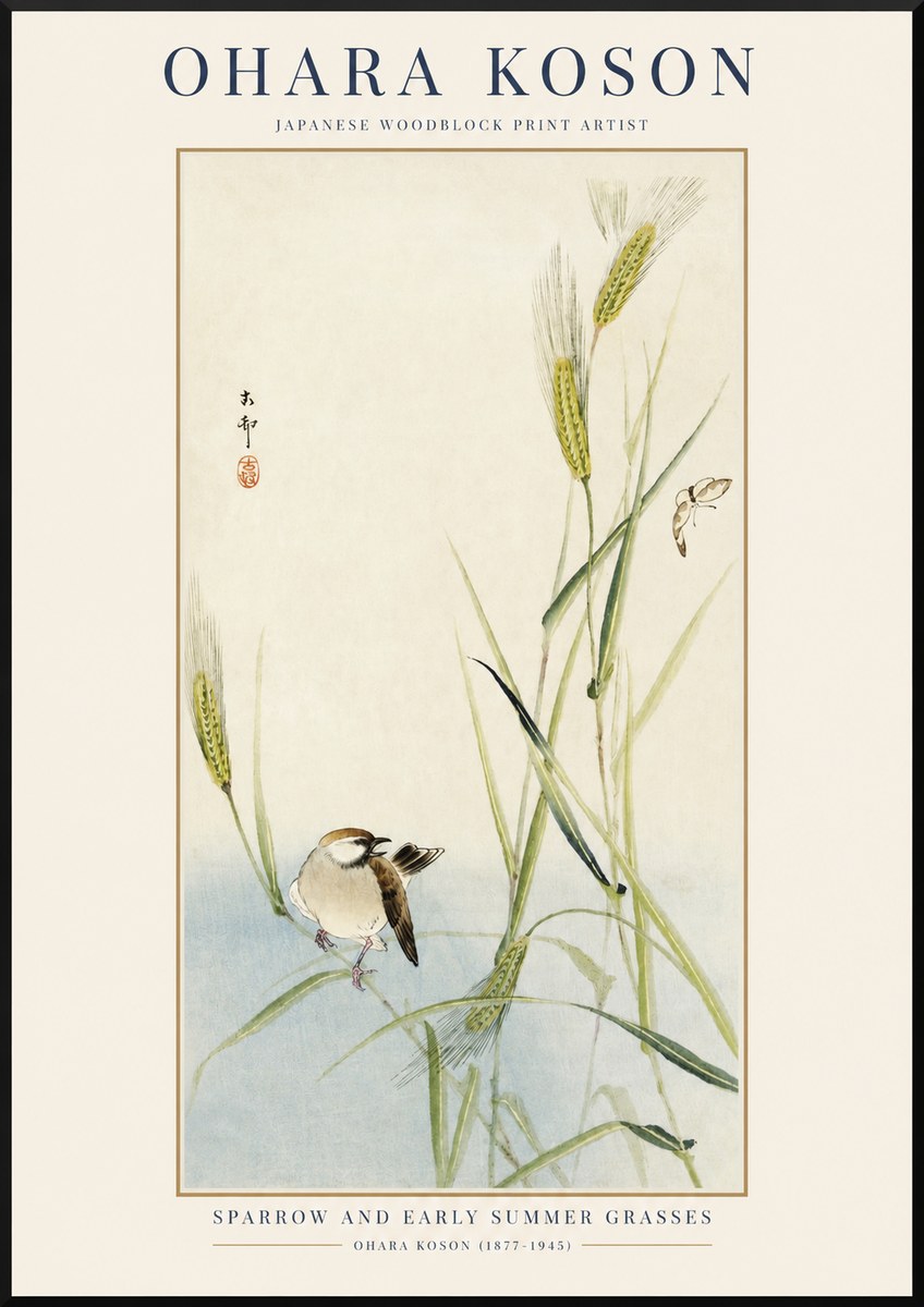 Ohara Koson Sparrow and Early Summer Grasses No1 - Poster