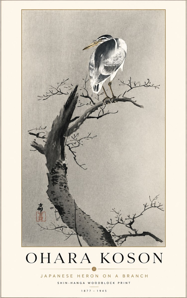 Ohara Koson Heron on a Branch No2 - Poster