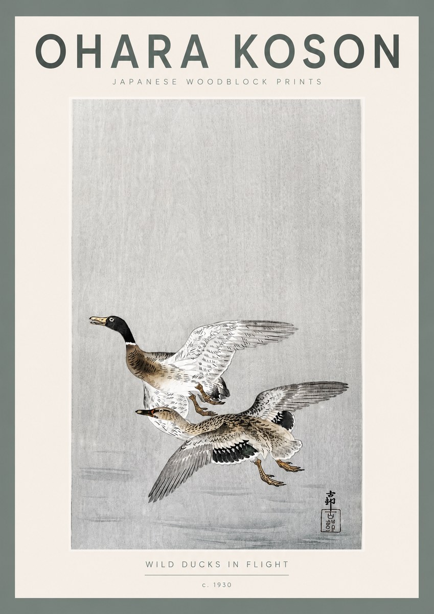 Ohara Koson Wild Ducks in Flight No2 - Poster