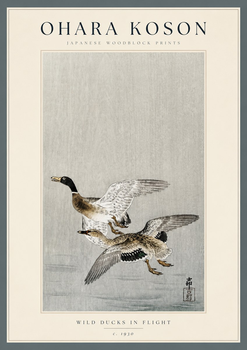 Ohara Koson Wild Ducks in Flight No3 - Poster