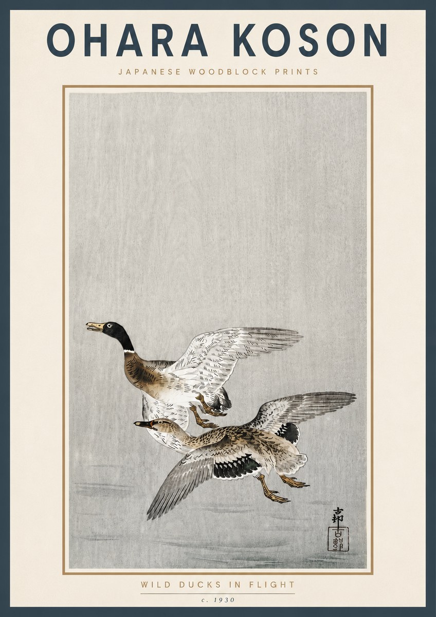 Ohara Koson Wild Ducks in Flight No4 - Poster