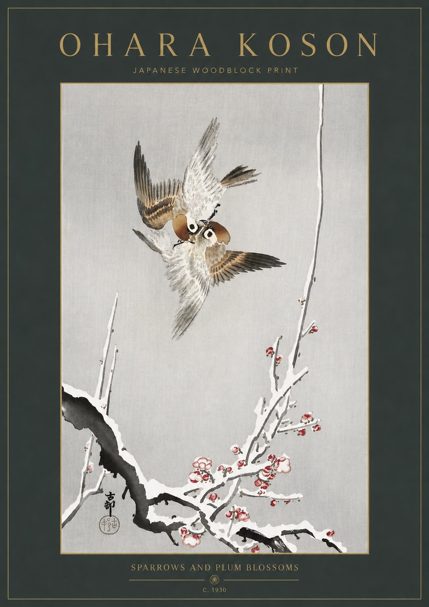 Ohara Koson Sparrows and Plum Blossoms No3 - Poster