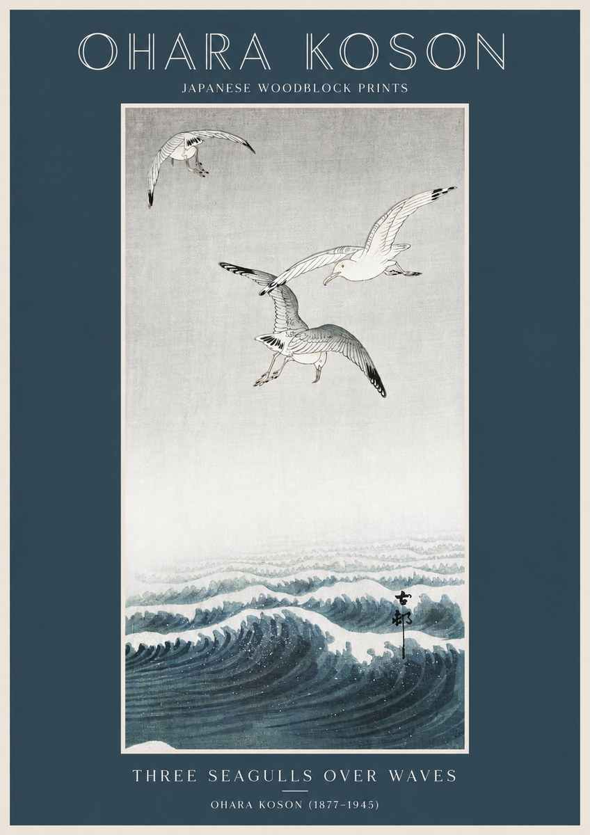 Ohara Koson Three Seagulls over Waves No2 - Poster