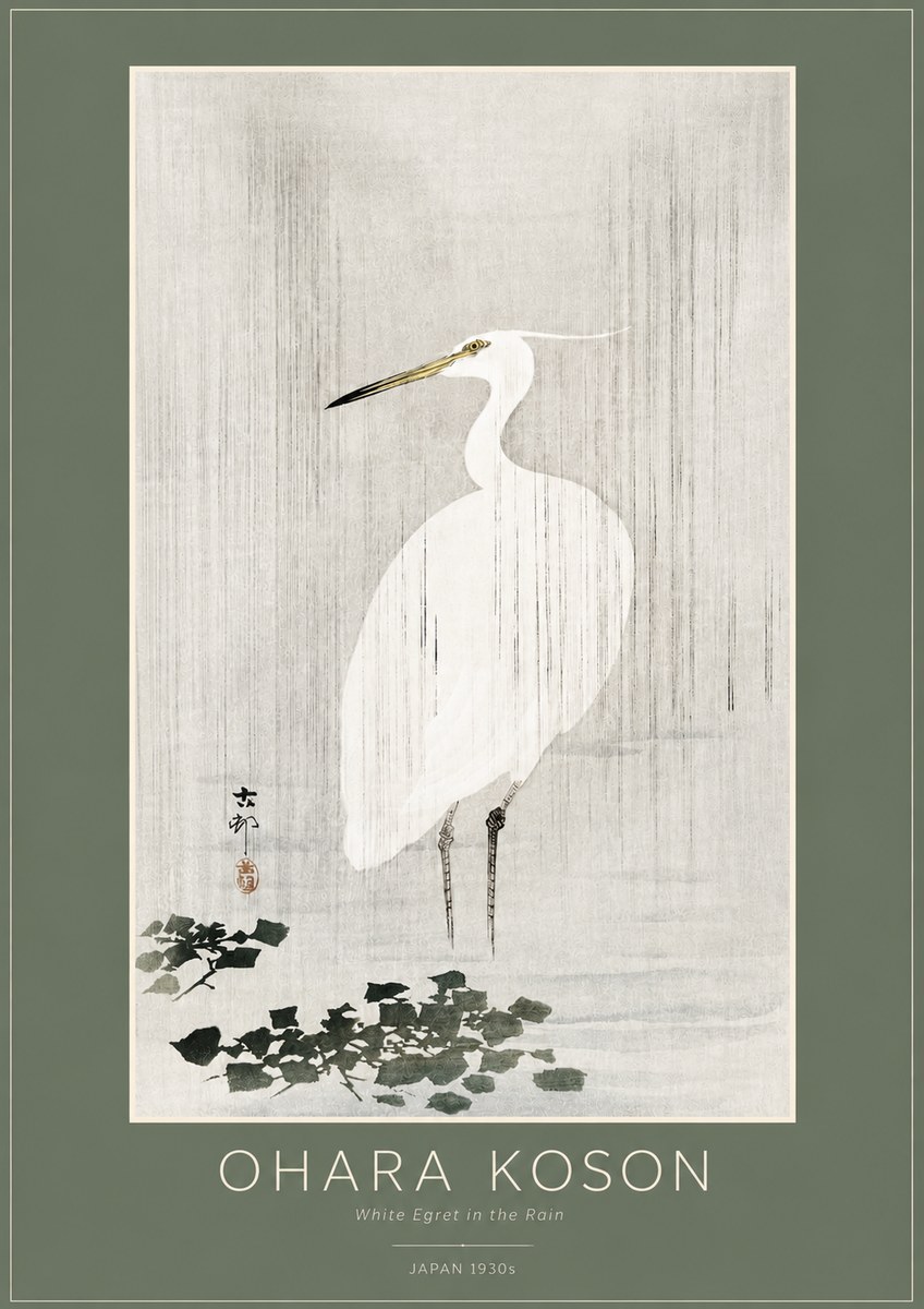 Ohara Koson White Egret in the Rain No2 - Poster