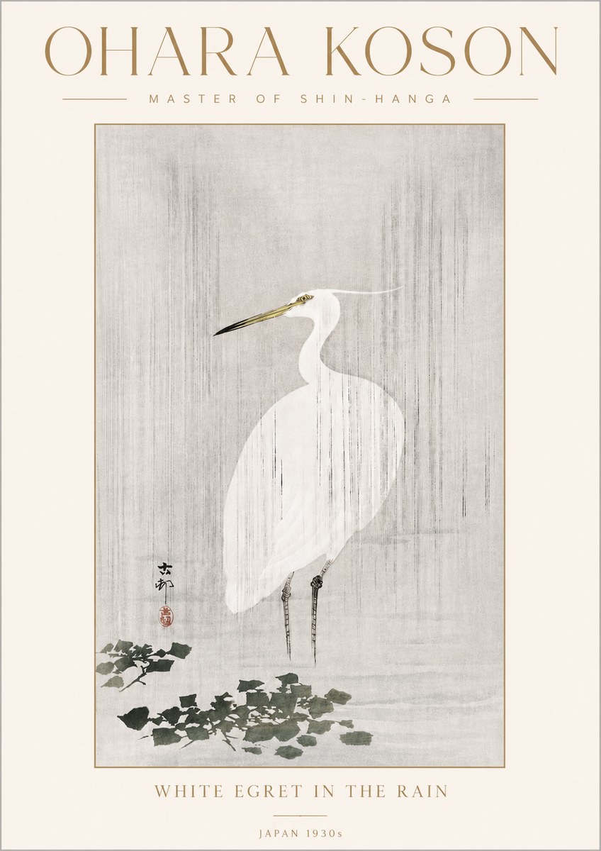 Ohara Koson White Egret in the Rain No4 - Poster