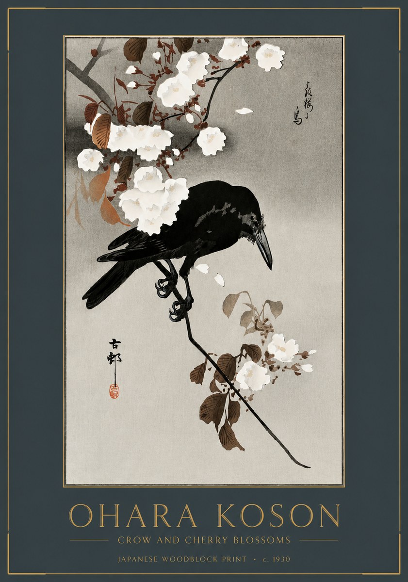 Ohara Koson Crow and Cherry Blossoms No2 - Poster
