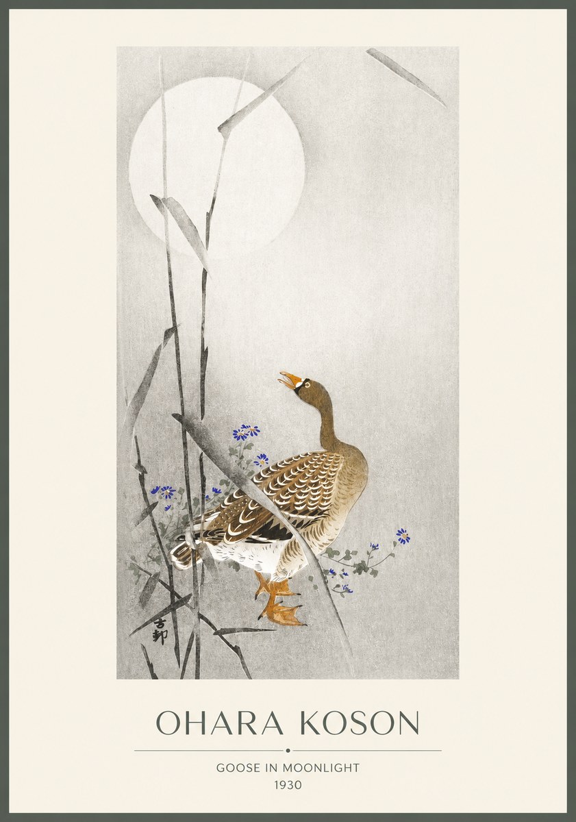 Ohara Koson Goose in Moonlight No1 - Poster