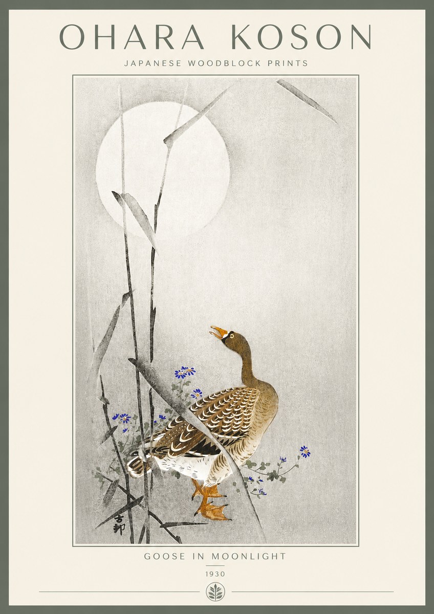 Ohara Koson Goose in Moonlight No2 - Poster