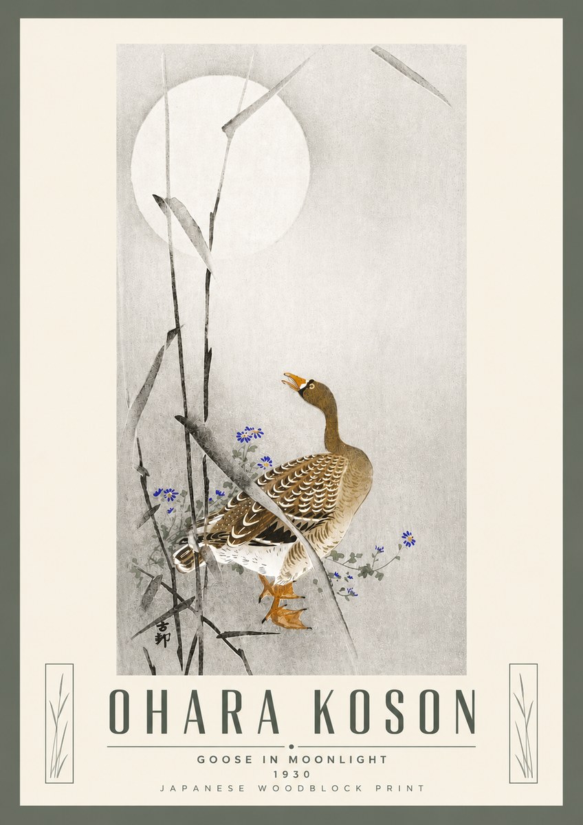 Ohara Koson Goose in Moonlight No5 - Poster