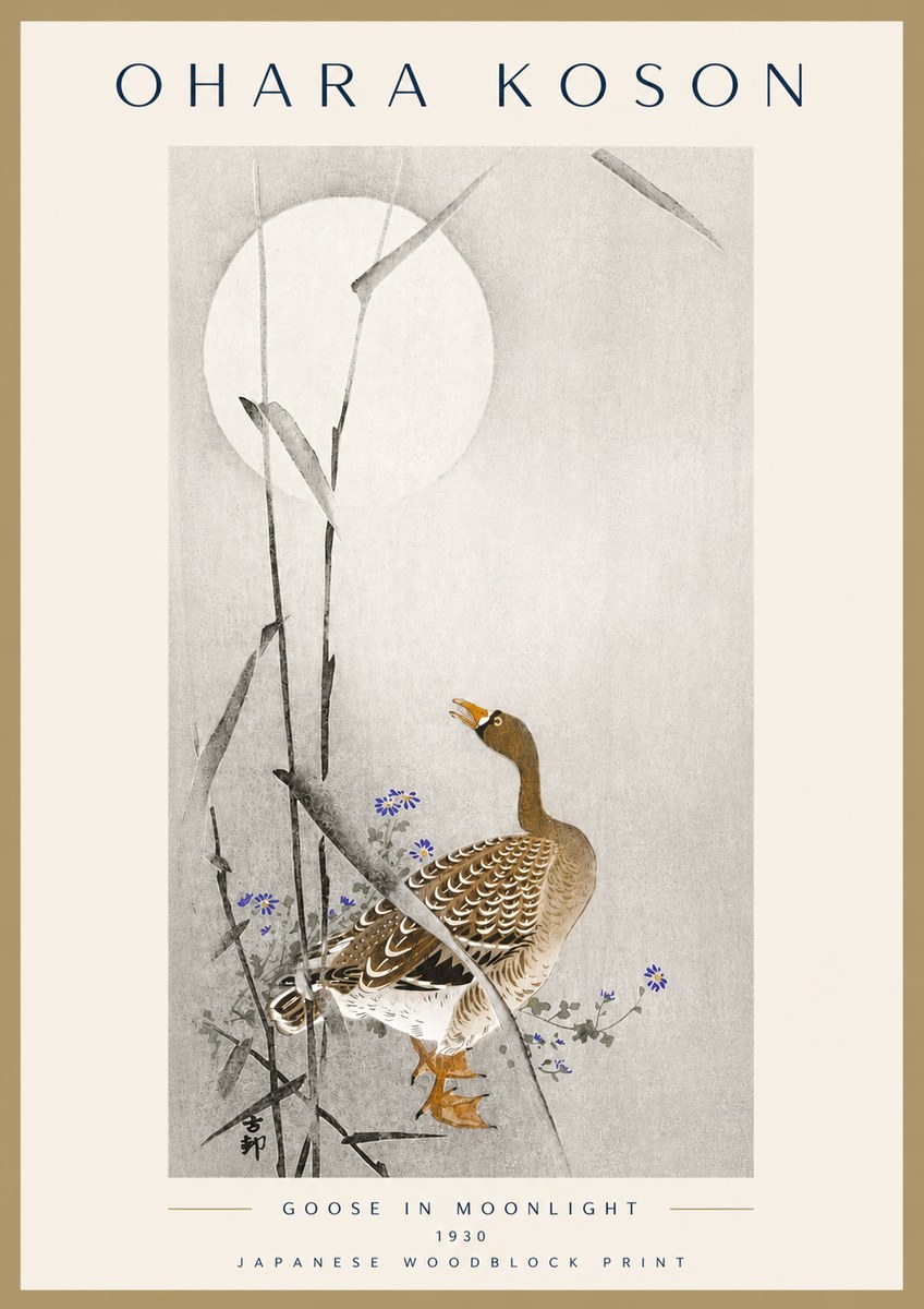 Ohara Koson Goose in Moonlight No6 - Poster