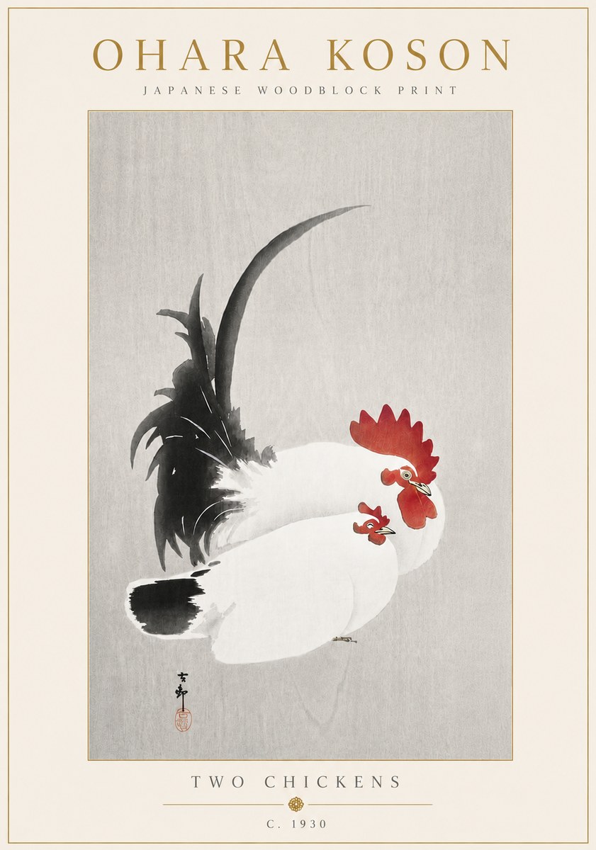 Ohara Koson Two Chickens No6 - Poster