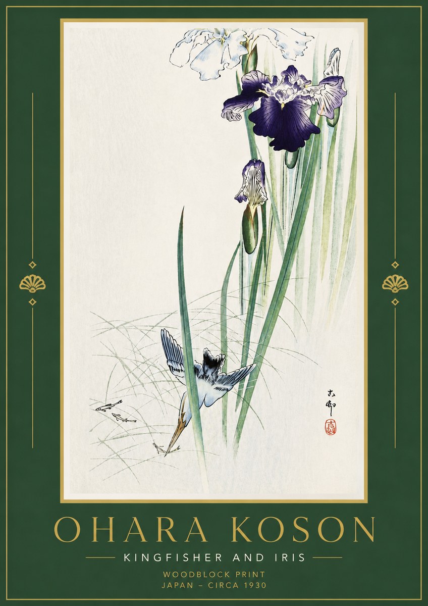 Ohara Koson Kingfisher and Iris No6 - Poster