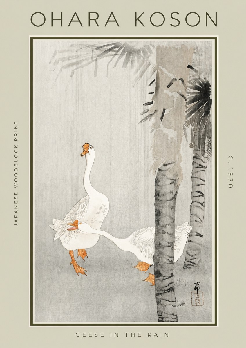Ohara Koson Geese in the Rain No2 - Poster