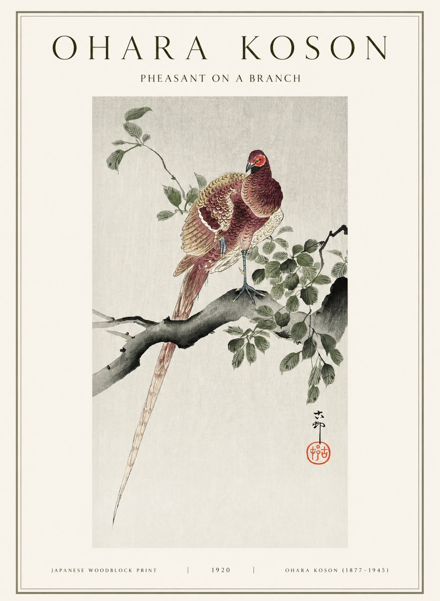 Ohara Koson Pheasant on a Branch No1 - Poster