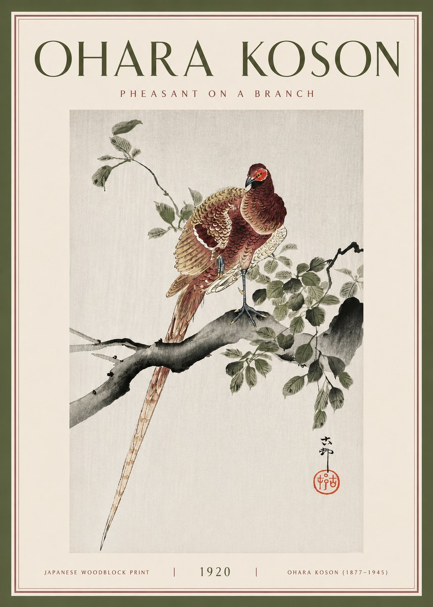 Ohara Koson Pheasant on a Branch No5 - Poster