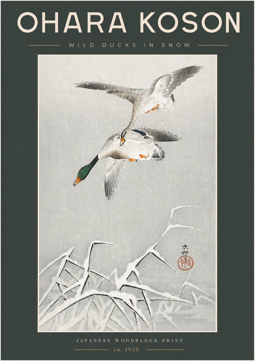 Ohara Koson Wild Ducks in Snow No2 - Poster