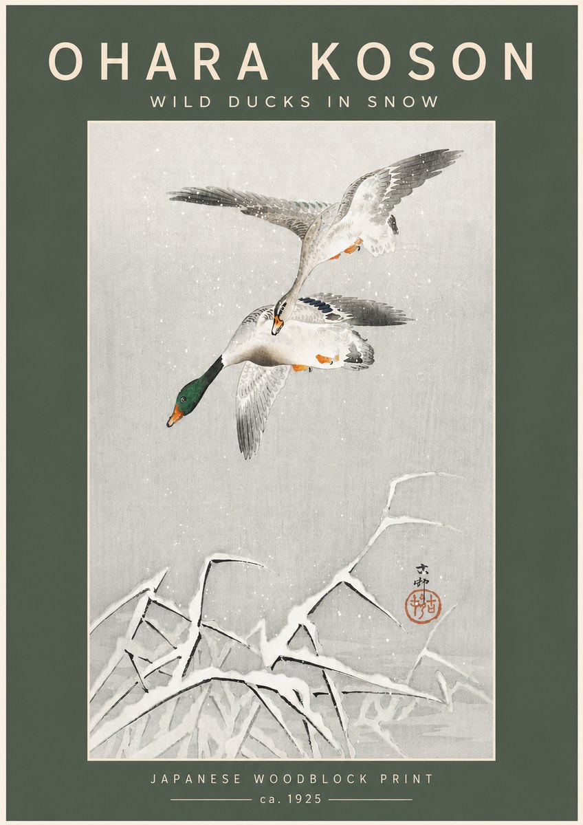 Ohara Koson Wild Ducks in Snow No5 - Poster