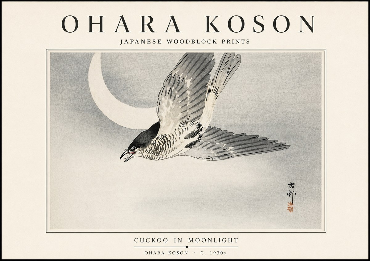 Ohara Koson Cuckoo in Moonlight No5 - Poster