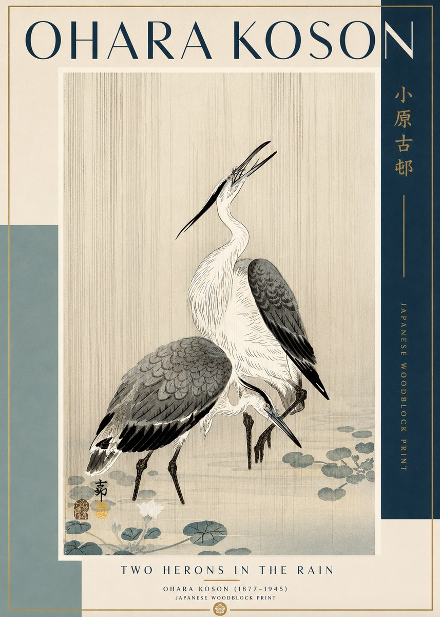 Ohara Koson Two Herons in the Rain No2 - Poster