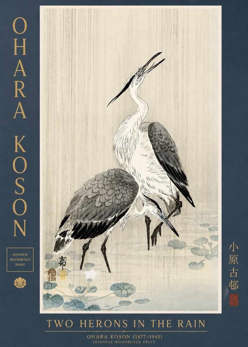 Ohara Koson Two Herons in the Rain No3 - Poster