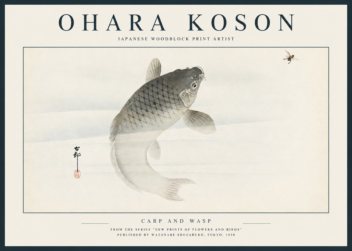Ohara Koson Carp and Wasp No3 - Poster
