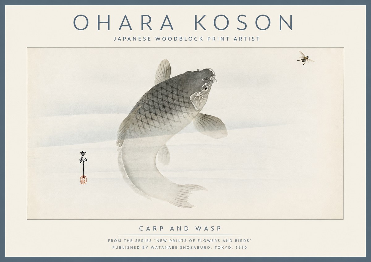 Ohara Koson Carp and Wasp No6 - Poster
