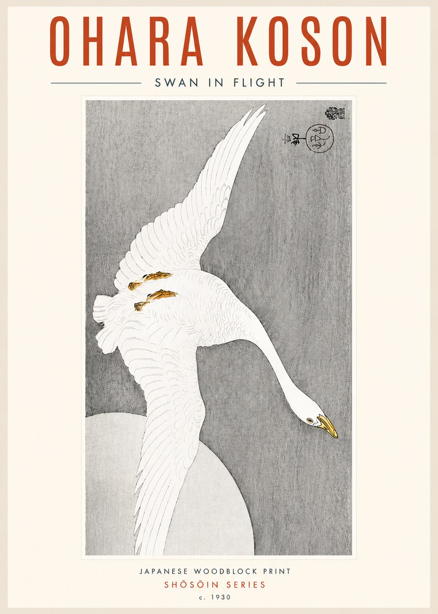 Ohara Koson Swan in Flight No4 - Poster
