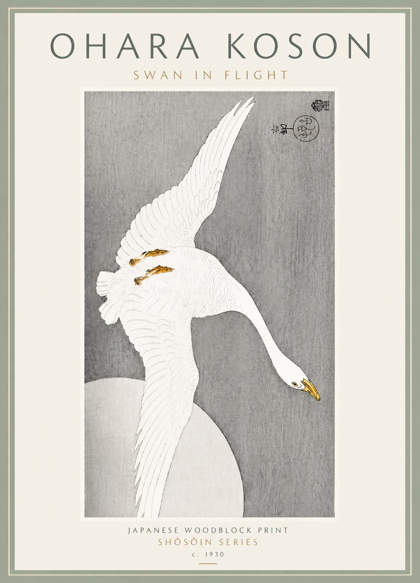 Ohara Koson Swan in Flight No6 - Poster