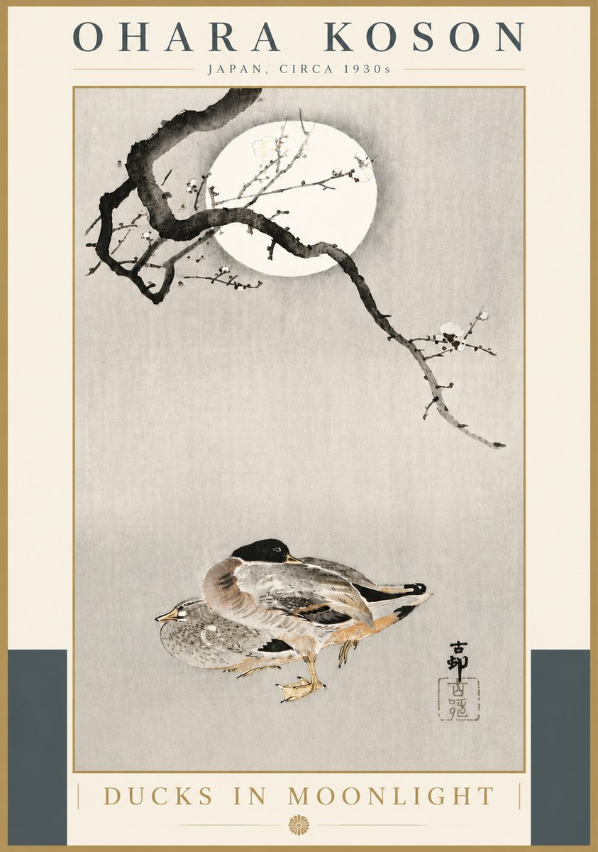 Ohara Koson Ducks in Moonlight No5 - Poster