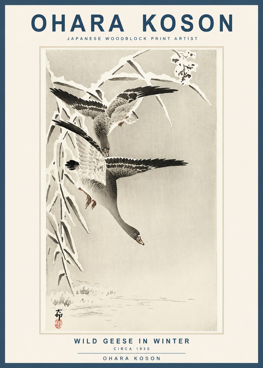 Ohara Koson Wild Geese in Winter No3 - Poster