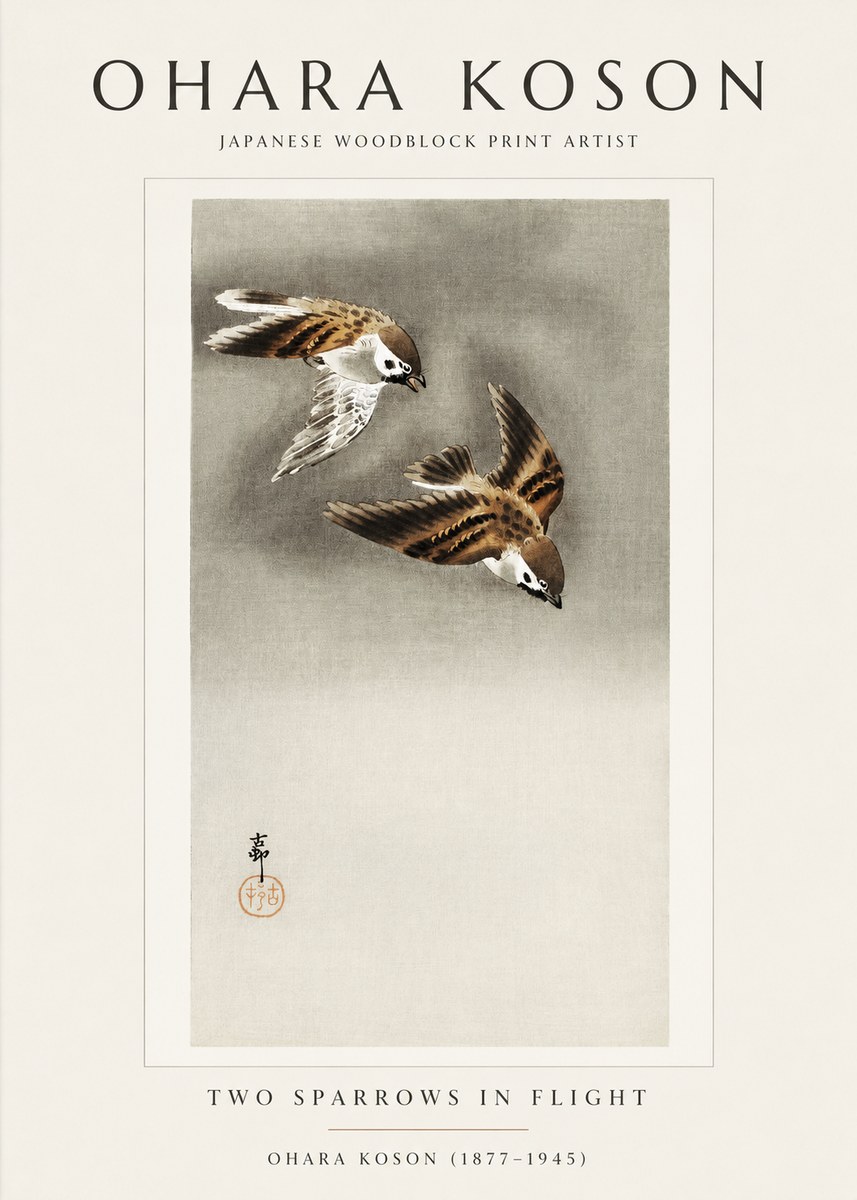 Ohara Koson Two Sparrows in Flight No1 - Poster