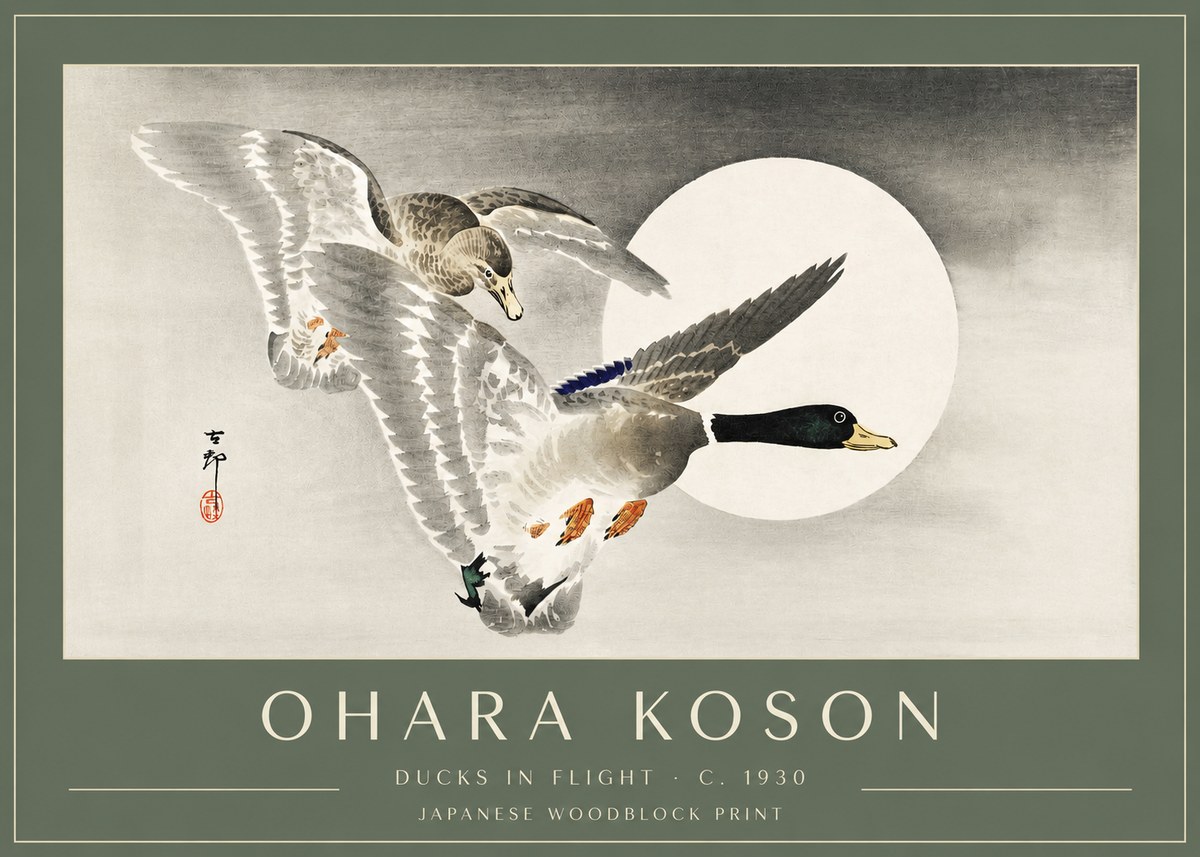 Ohara Koson Ducks in Flight No3 - Poster