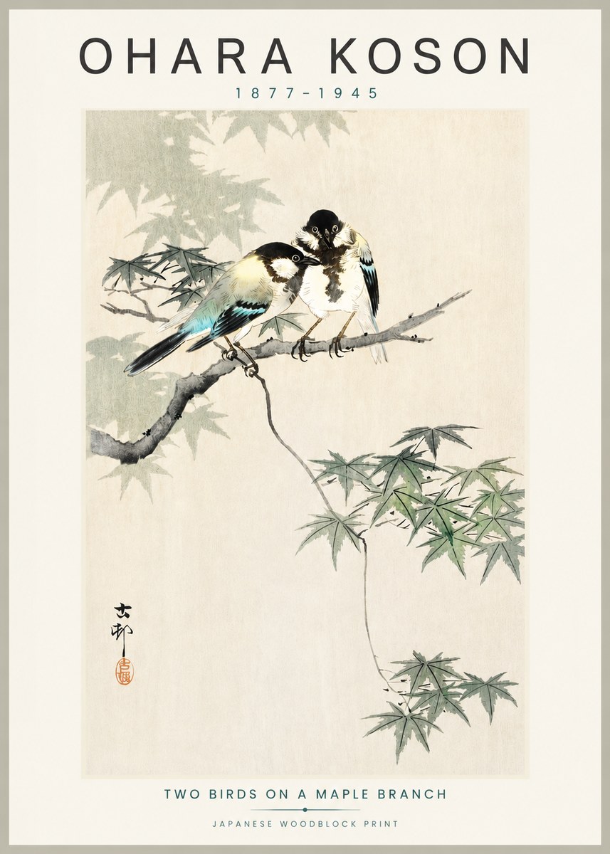 Ohara Koson Two Birds on a Maple Branch No3 - Poster
