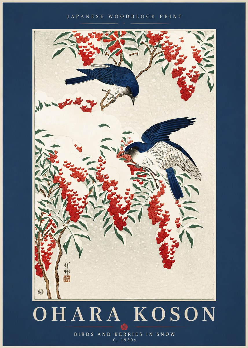 Ohara Koson Birds and Berries in Snow No2 - Poster