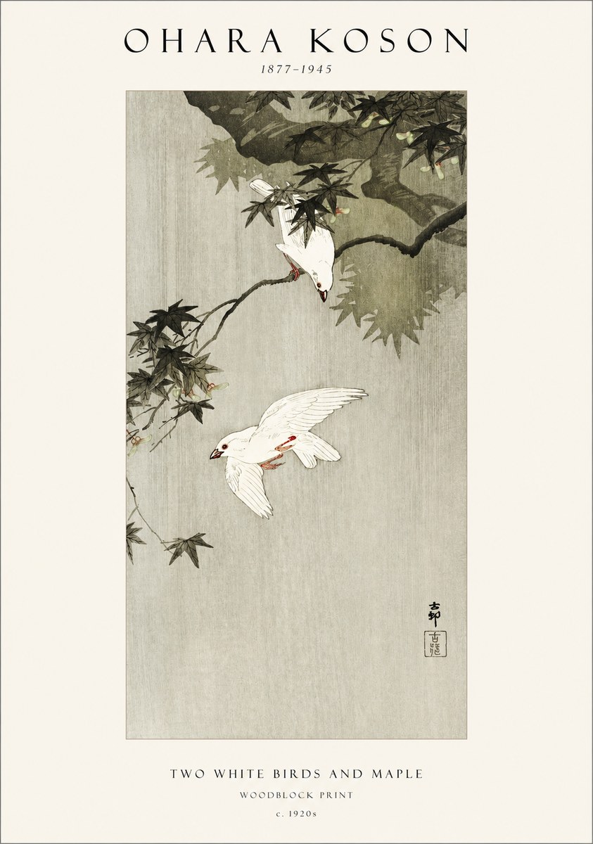 Ohara Koson Two White Birds and Maple No1 - Poster