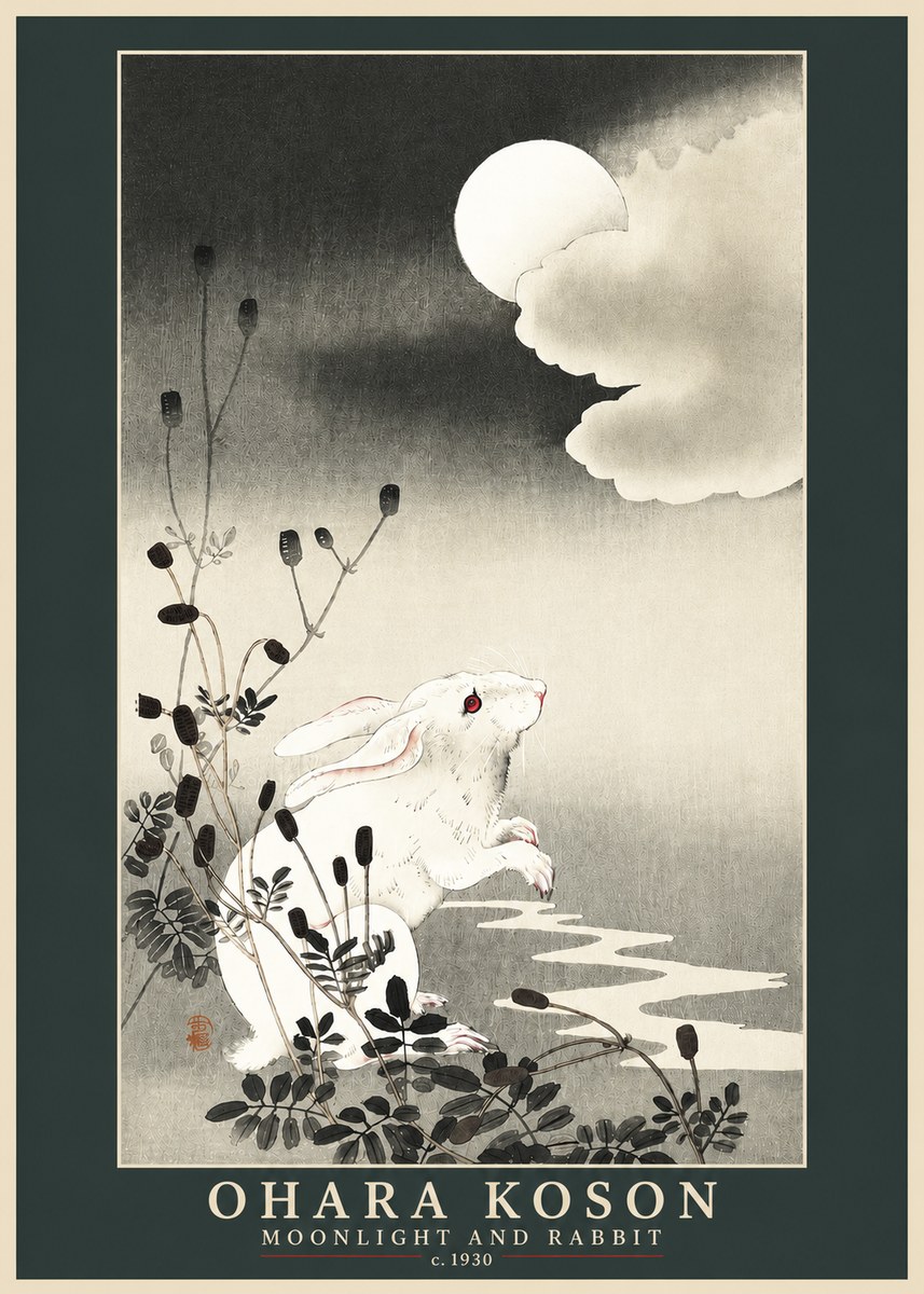 Ohara Koson Moonlight and Rabbit No3 - Poster