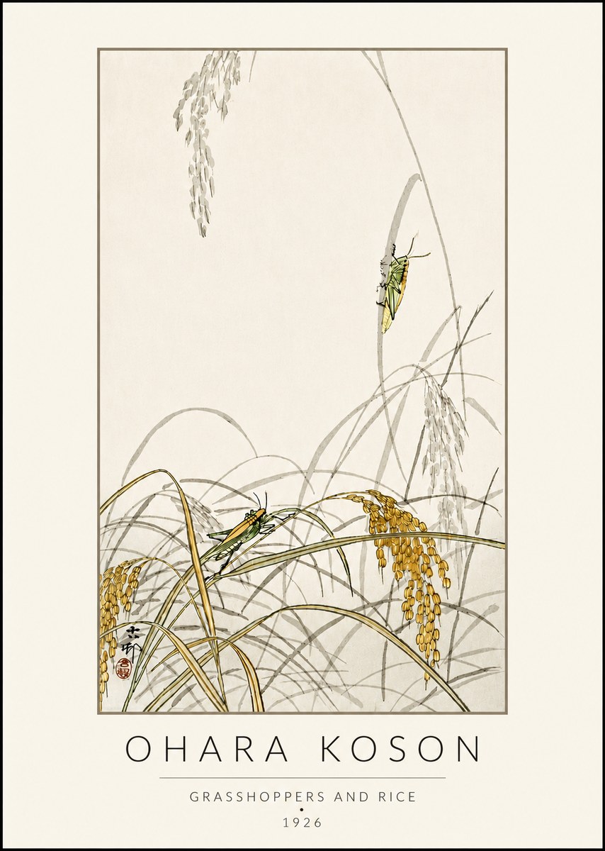 Ohara Koson Grasshoppers and Rice No4 - Poster